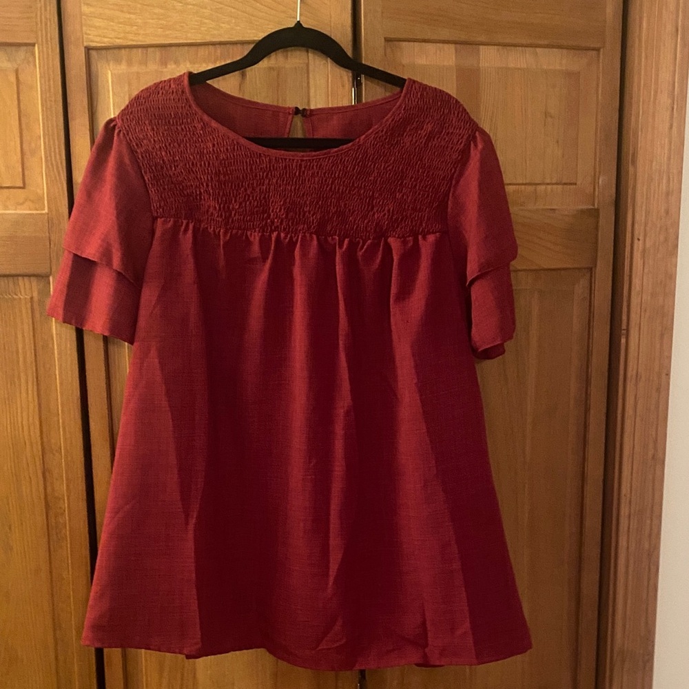 SHEIN Deep Red Smocked Blouse